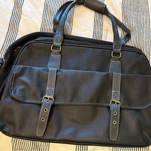 Black faux leather weekender bag